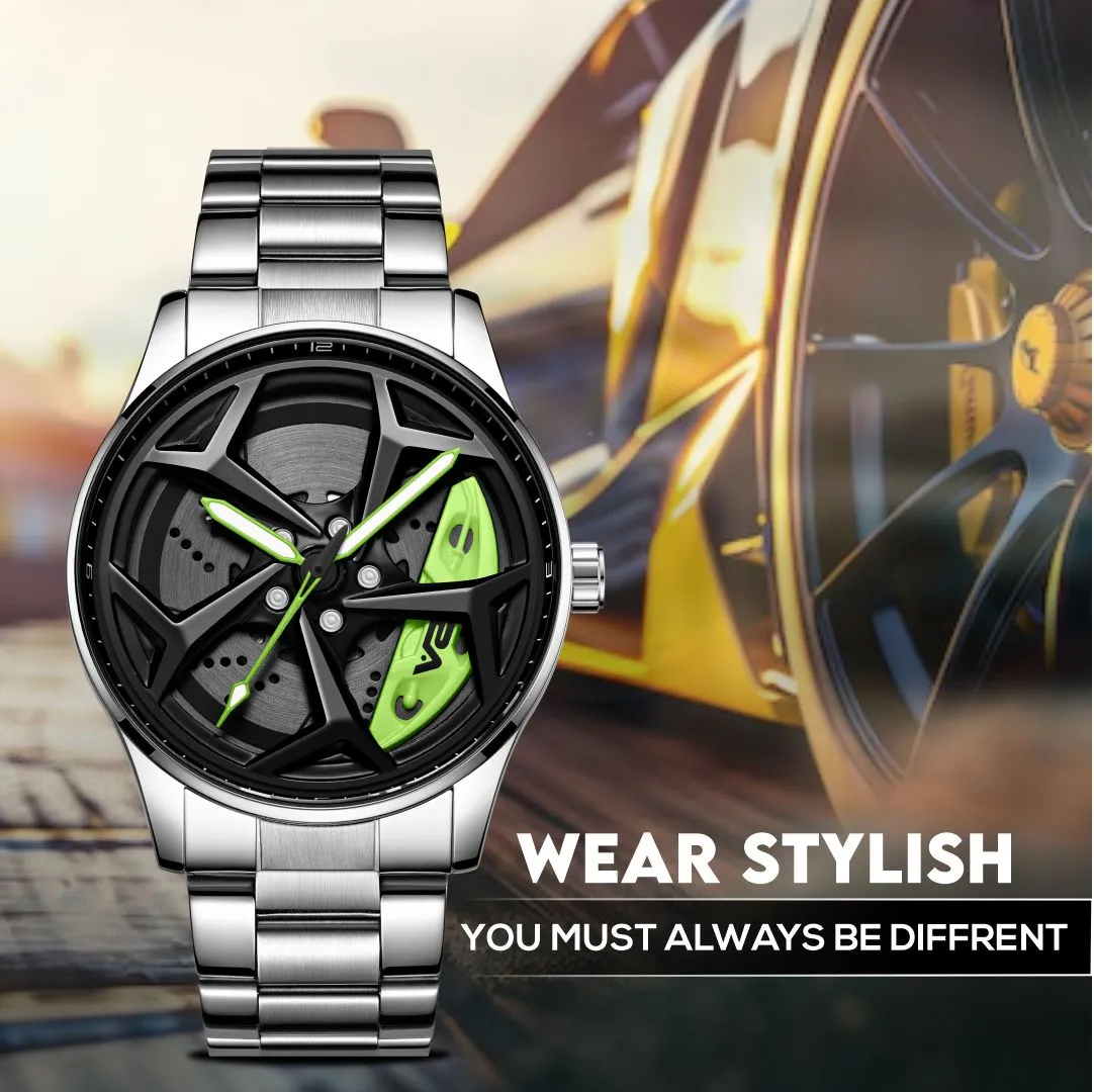 V2A Vortex Series Rolling Wheel Men’s Analog Watch Open Dial Stainless Steel Watch – Car Wheel-Inspired Design, Hollow Out Elegance Casual Watch for Men | Gift for Men