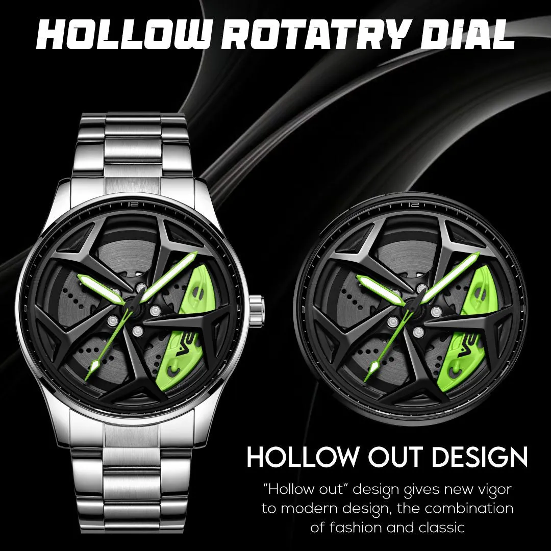 V2A Vortex Series Rolling Wheel Men’s Analog Watch Open Dial Stainless Steel Watch – Car Wheel-Inspired Design, Hollow Out Elegance Casual Watch for Men | Gift for Men