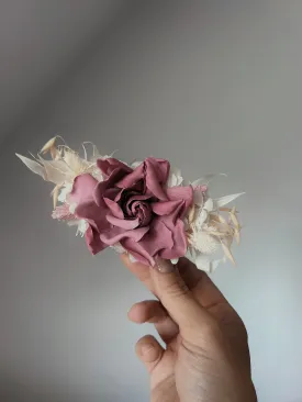 Vintage Pink Rose Headpiece, Dusty Pink Floral Hair Comb, Wedding Hair Accessories Everlasting Preserved Gardenia Pink and Ivory Flowers