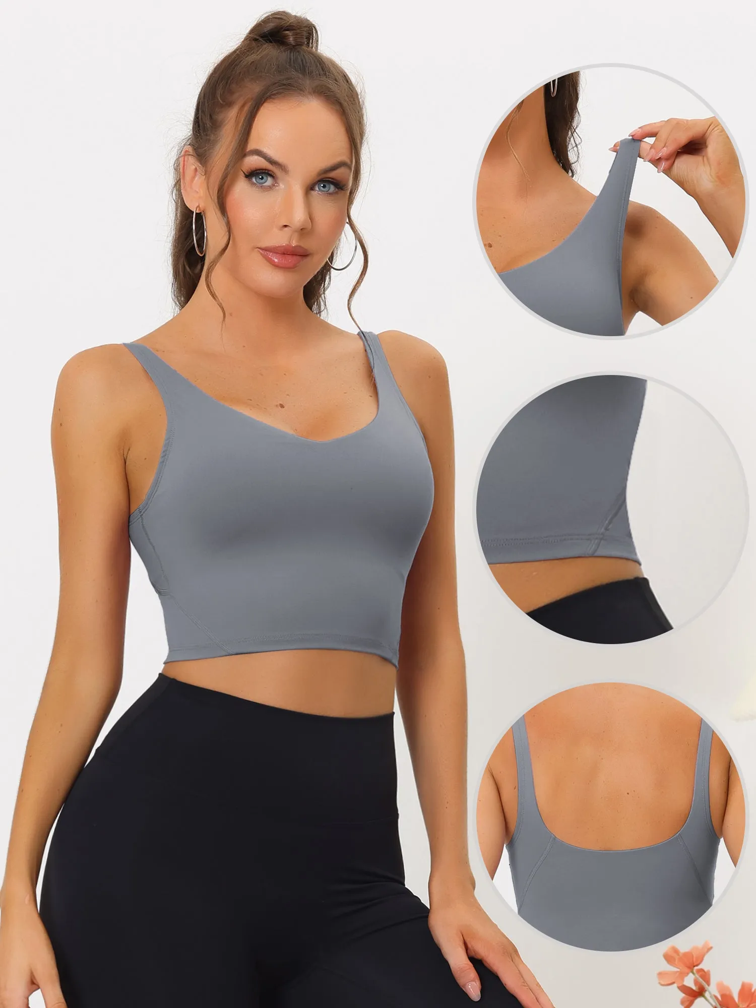 Women's Sports Bra Workout Fitness Longline Wireless Padded Yoga Tank Tops with Medium Support