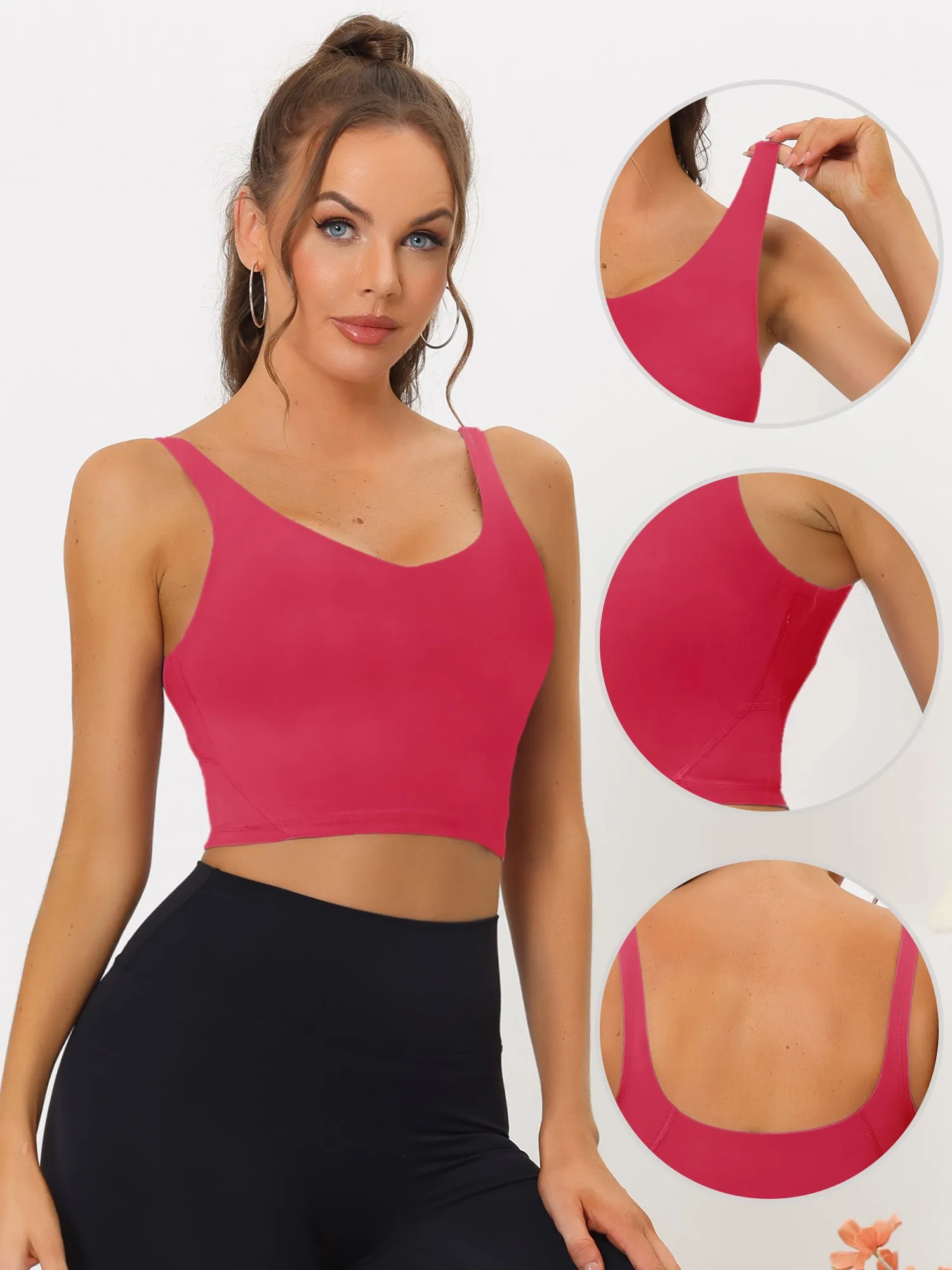 Women's Sports Bra Workout Fitness Longline Wireless Padded Yoga Tank Tops with Medium Support