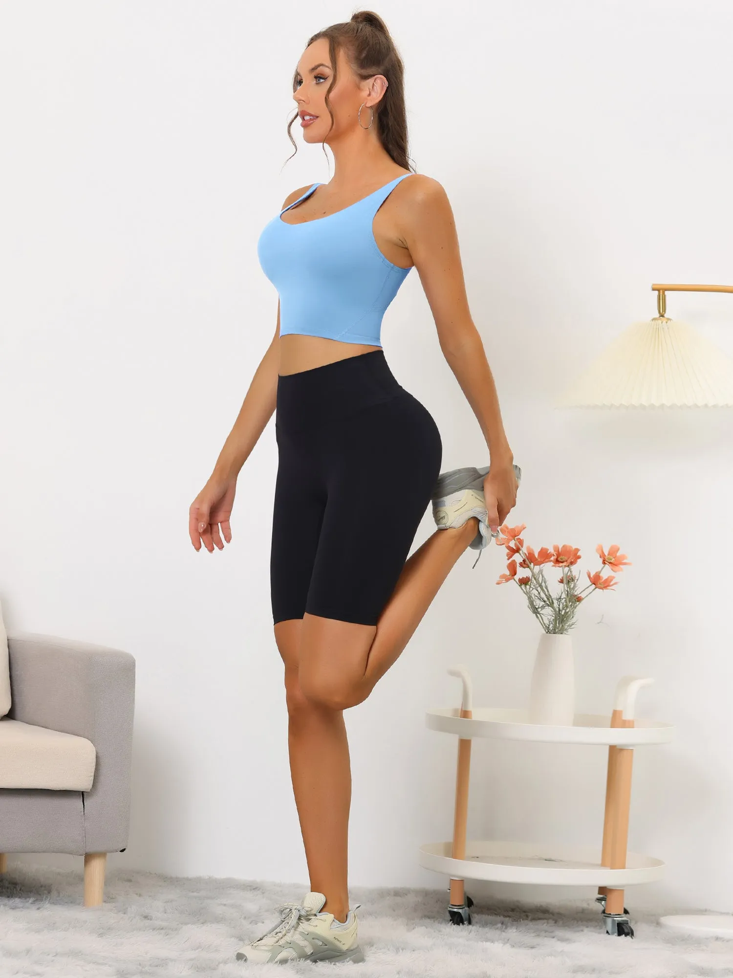 Women's Sports Bra Workout Fitness Longline Wireless Padded Yoga Tank Tops with Medium Support
