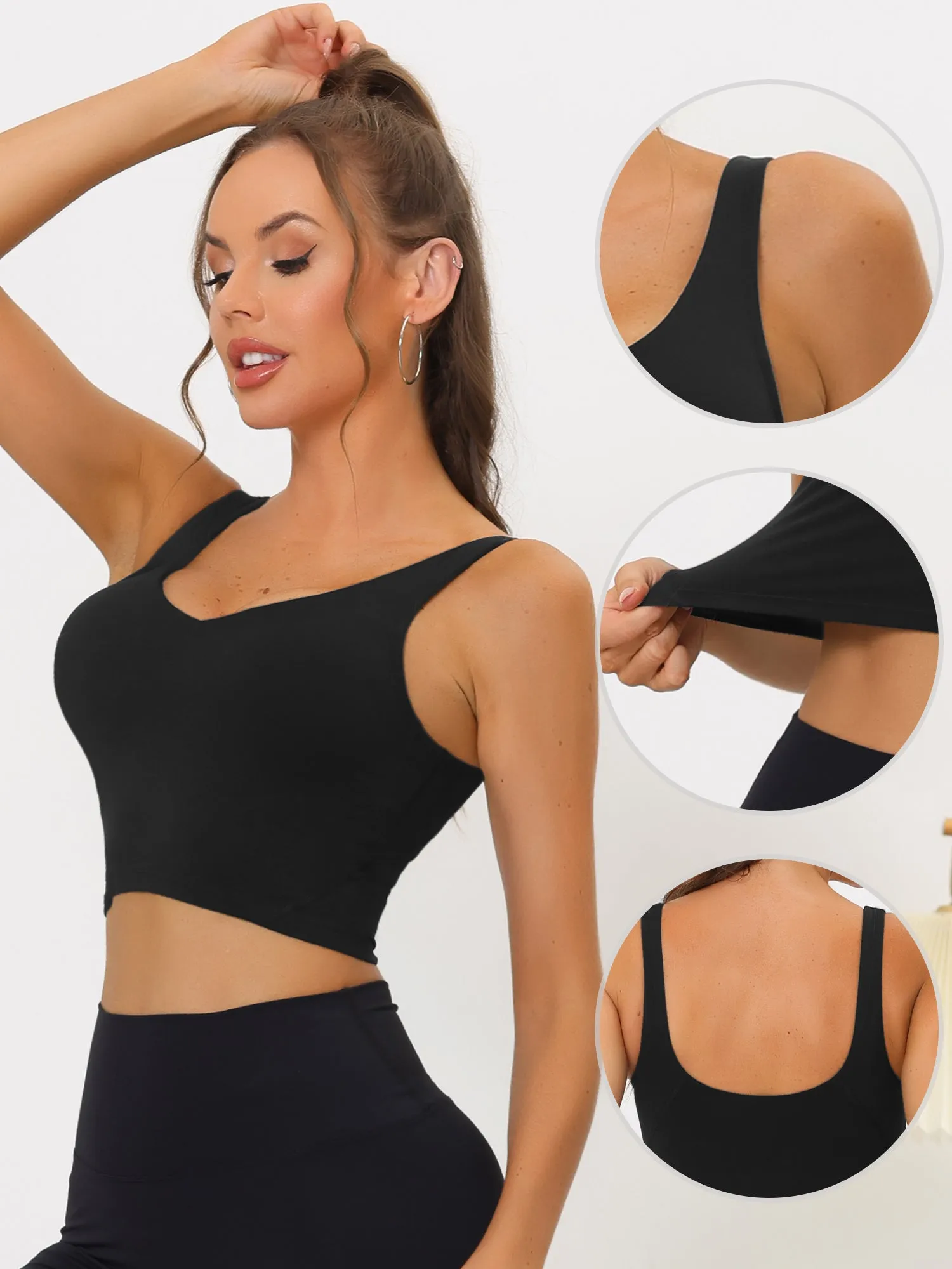 Women's Sports Bra Workout Fitness Longline Wireless Padded Yoga Tank Tops with Medium Support