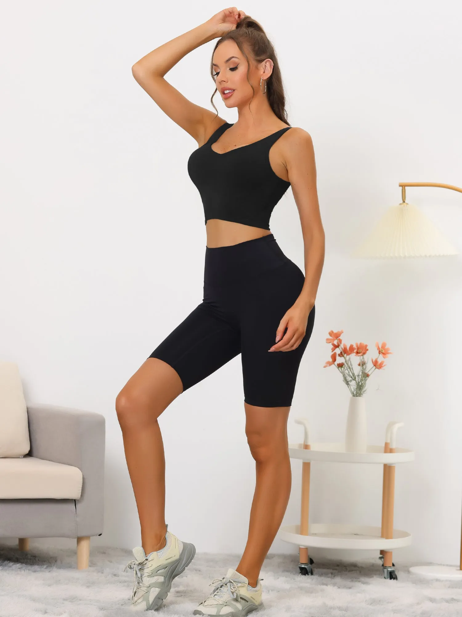 Women's Sports Bra Workout Fitness Longline Wireless Padded Yoga Tank Tops with Medium Support