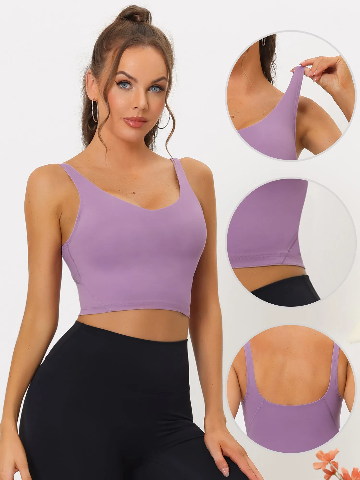 Women's Sports Bra Workout Fitness Longline Wireless Padded Yoga Tank Tops with Medium Support