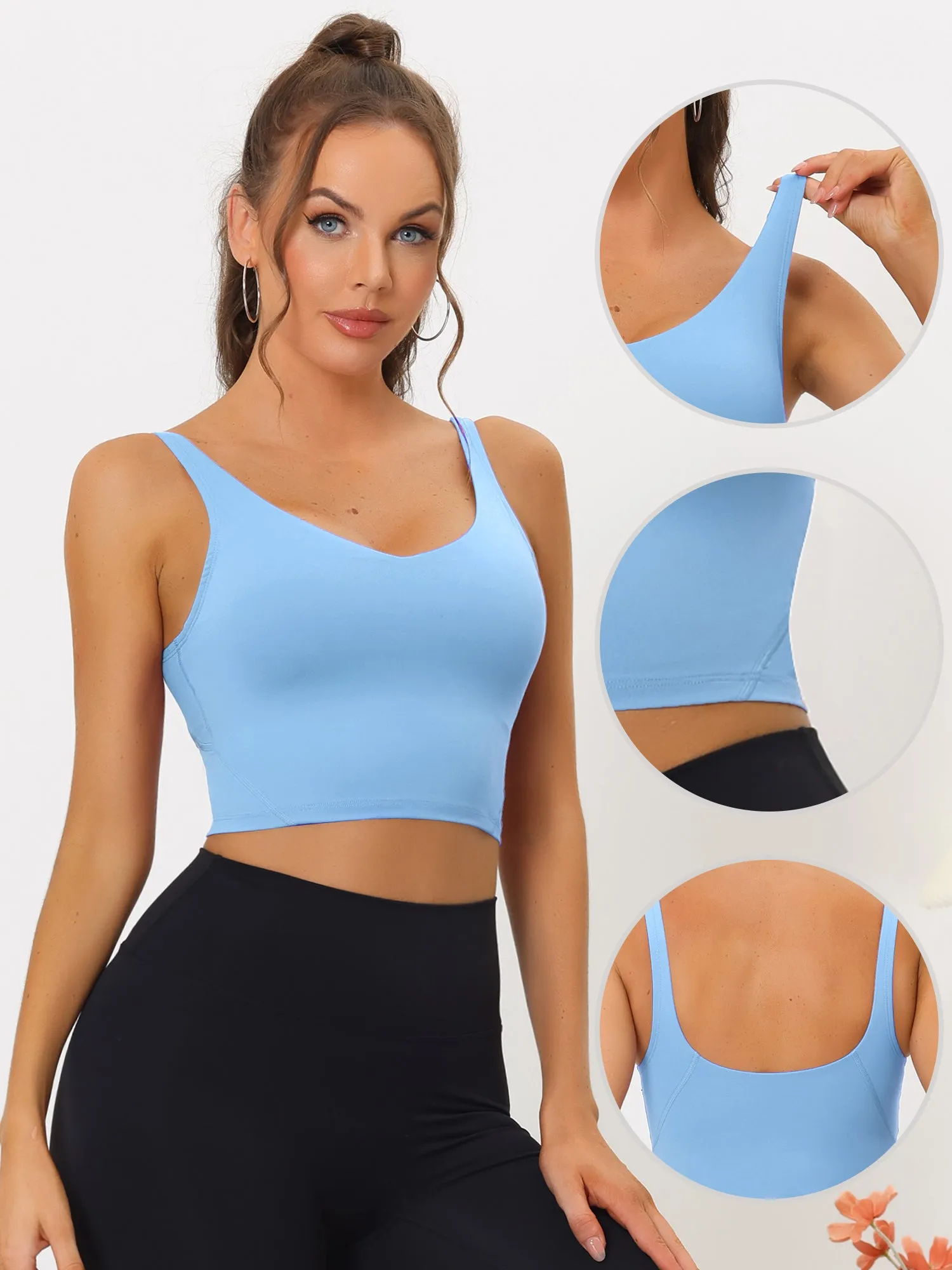 Women's Sports Bra Workout Fitness Longline Wireless Padded Yoga Tank Tops with Medium Support