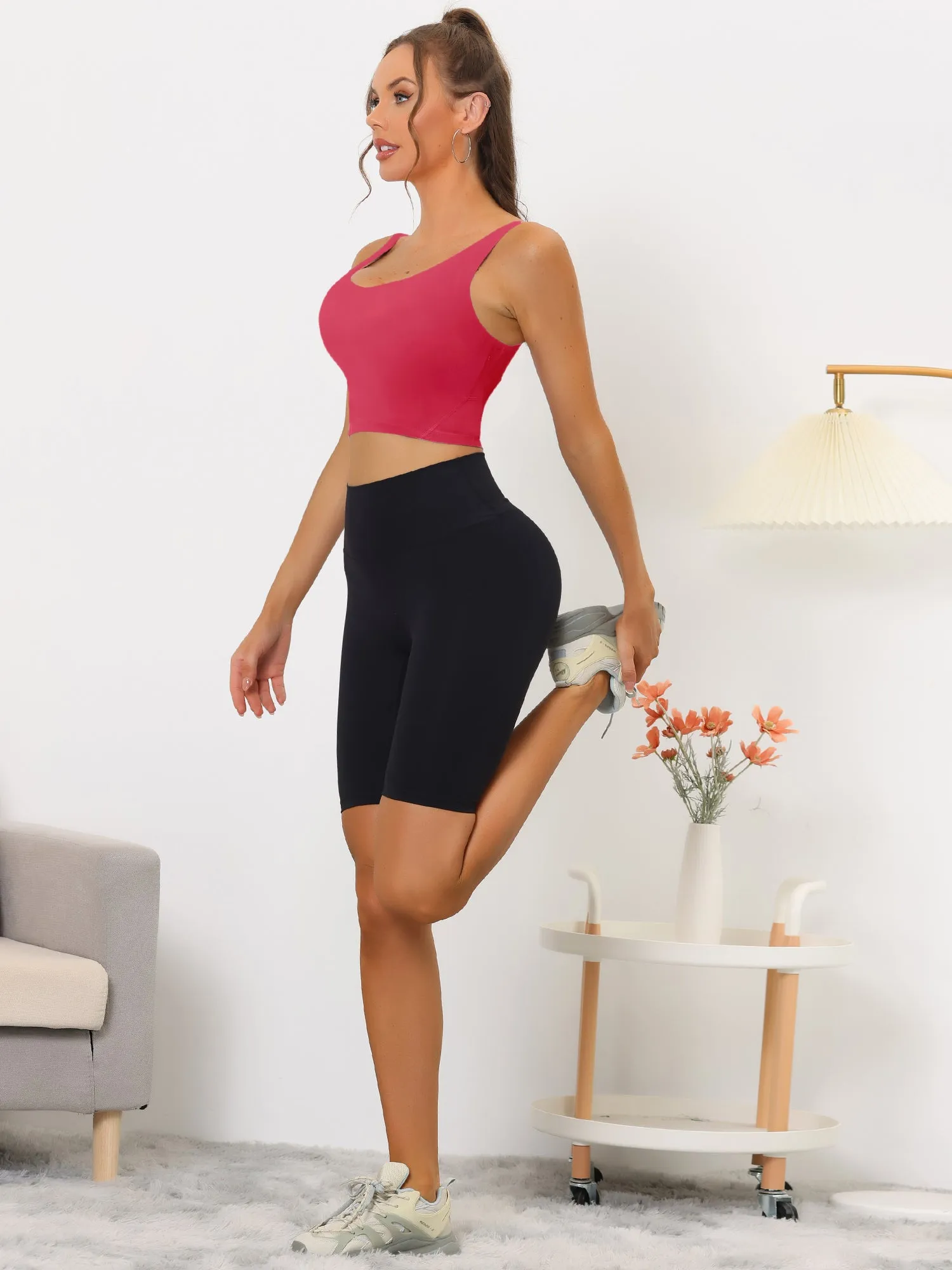 Women's Sports Bra Workout Fitness Longline Wireless Padded Yoga Tank Tops with Medium Support