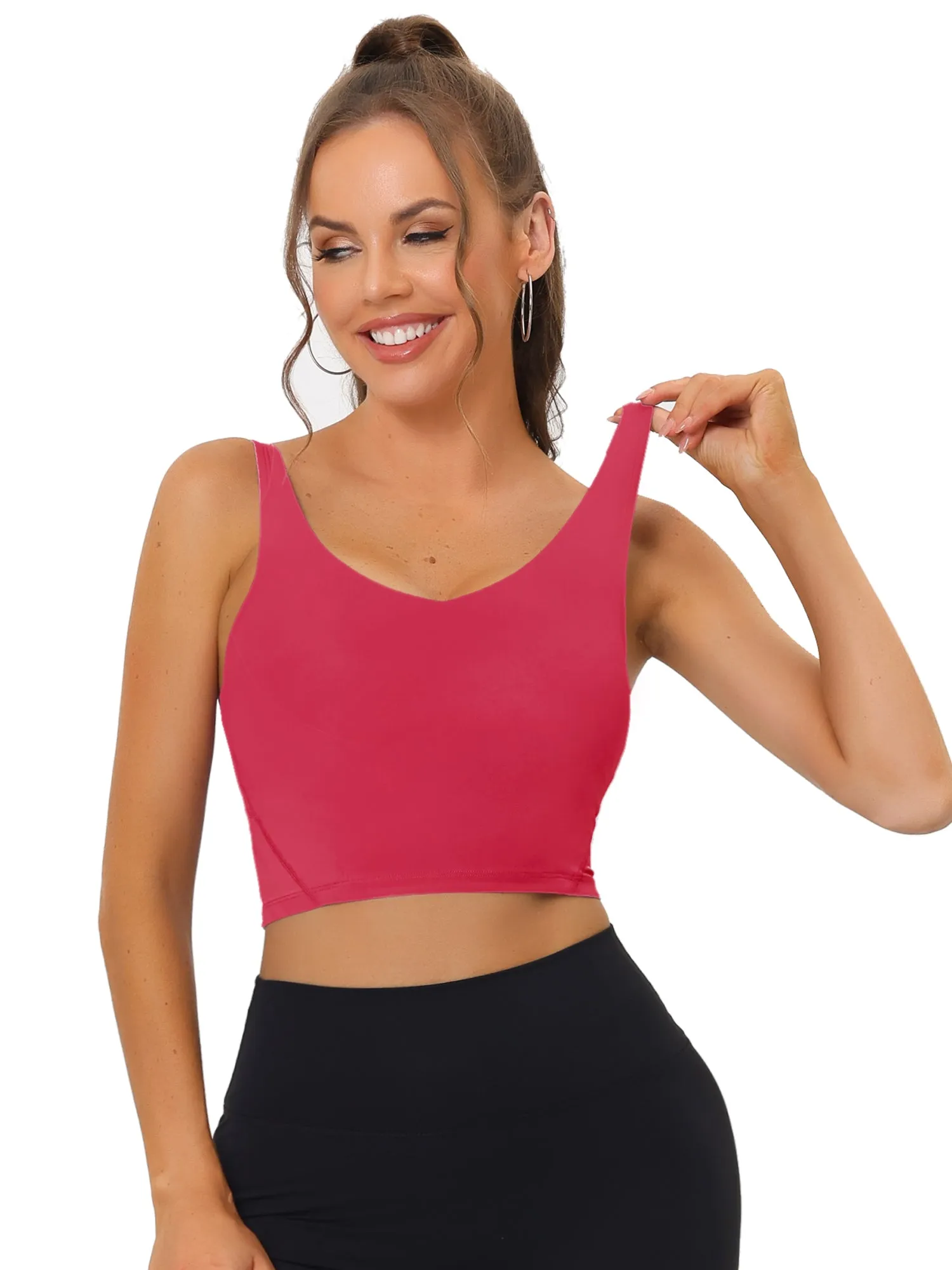 Women's Sports Bra Workout Fitness Longline Wireless Padded Yoga Tank Tops with Medium Support