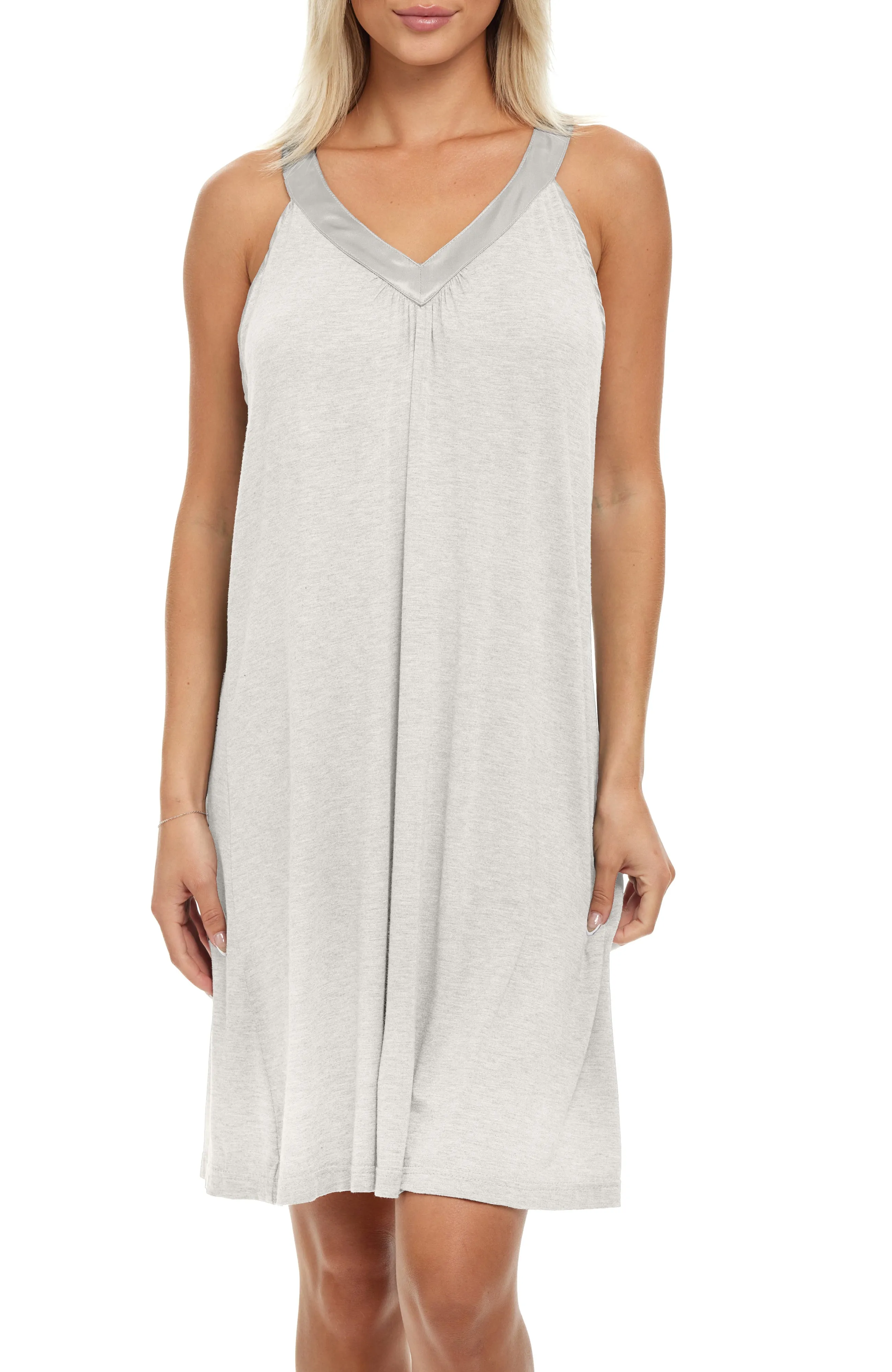 Women's V Neck Nightgown, Sleeveless Racerback Pajama Top Sleep Shirt