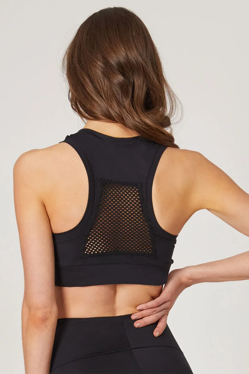 Yoga Bra with CoolMesh Insets and Zip Front Black