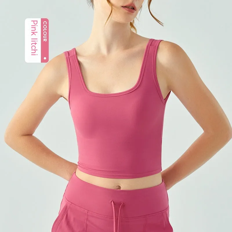 Yoga Vest Women's Water Drop Semi-fixed Cup Nude Cross Beauty Back Sports Bra