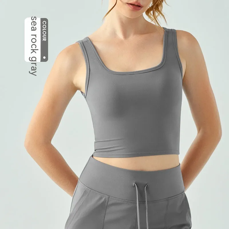 Yoga Vest Women's Water Drop Semi-fixed Cup Nude Cross Beauty Back Sports Bra